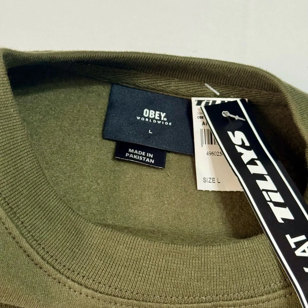 Obey Olive Crewneck Sweater with Logo - Picture 2 of 4